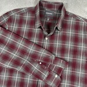 Bonobos Shirt Mens XL Long Red Gray Plaid Slim Fit Button Down Long Sleeve